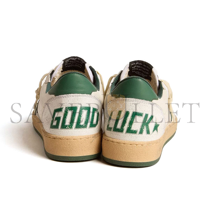 GOLDEN GOOSE WOMEN'S BALL STAR WISHES IN WHITE NAPPA LEATHER WITH GREEN LEATHER STAR AND HEEL TAB GWF00117